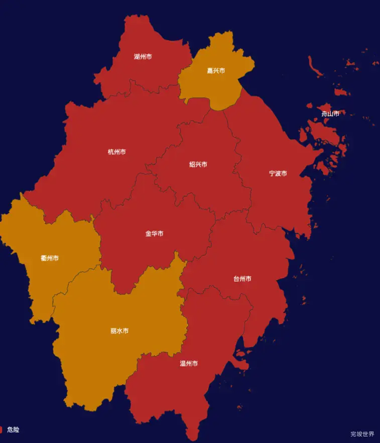 echarts浙江省地图geoJson数据效果实例代码下载